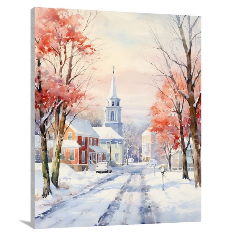Winter Serenity in Massachusetts - Watercolor - Canvas Print
