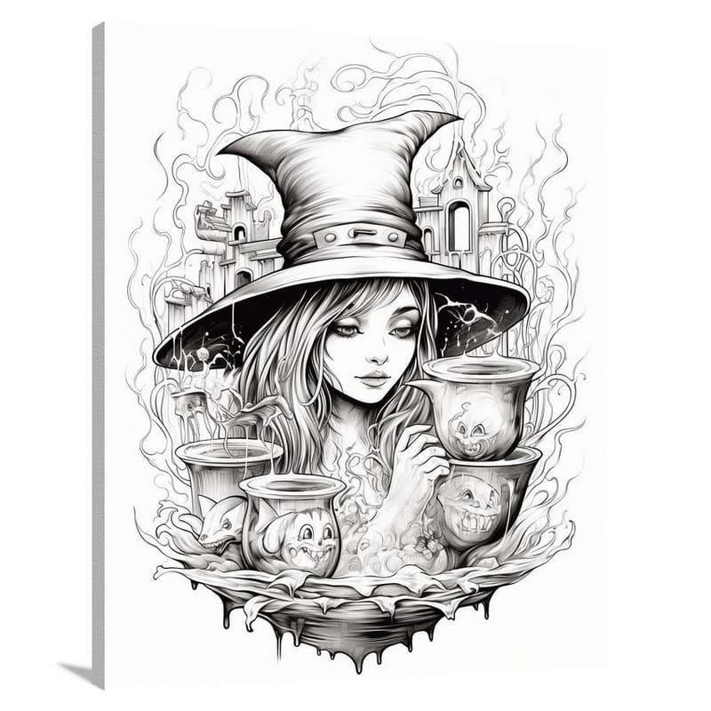 Witch - Black and White - Canvas Print