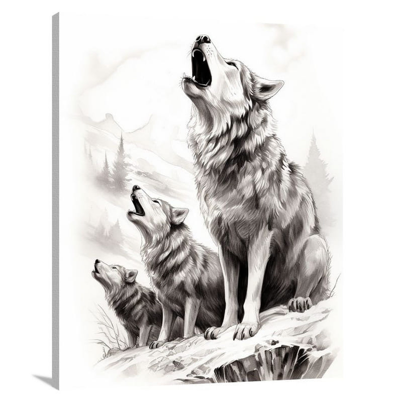 Wolf's Serenade - Black And White 2 - Canvas Print