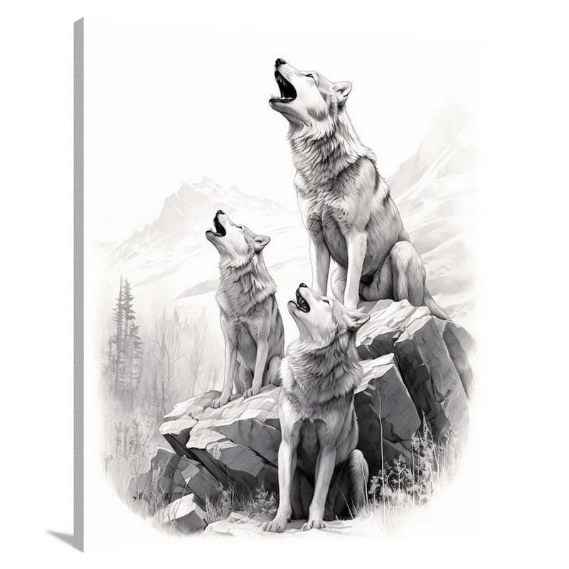 Wolf's Serenade - Black And White - Canvas Print
