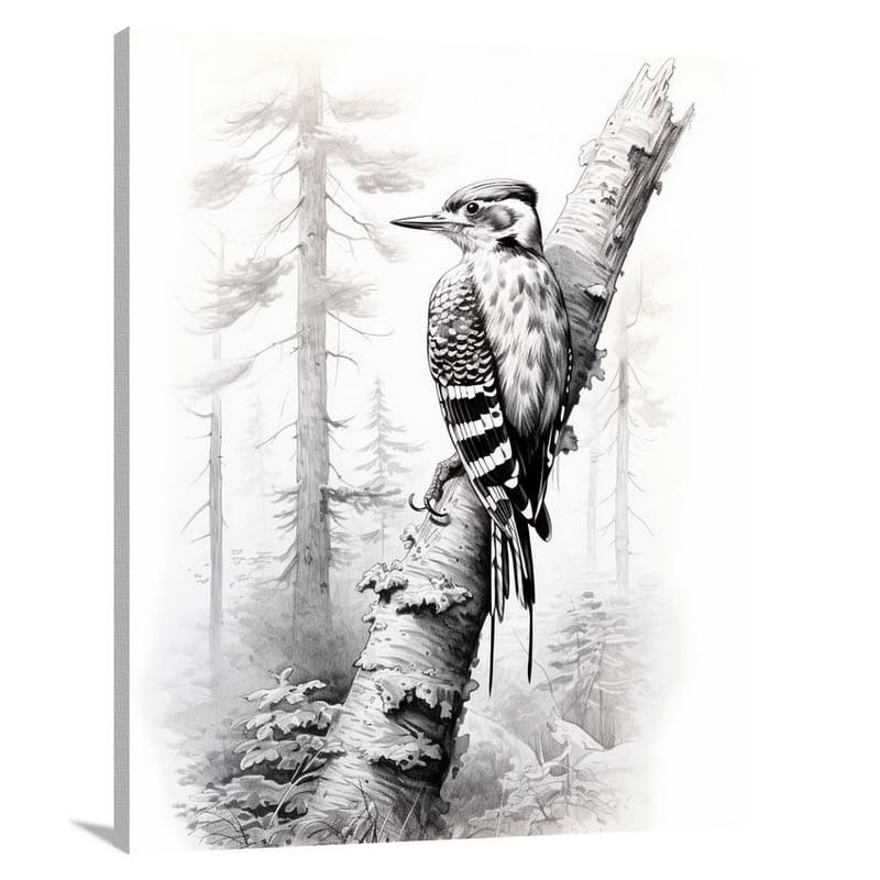 Woodpecker's Melody - Black And White 2 - Canvas Print