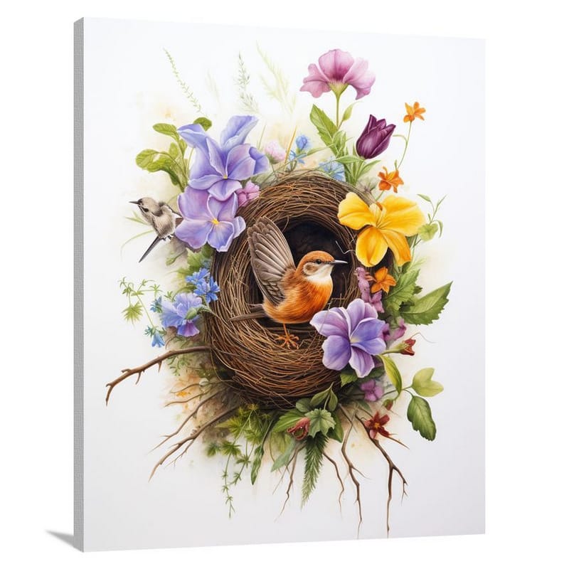 Wren's Nest Among Wildflowers - Canvas Print