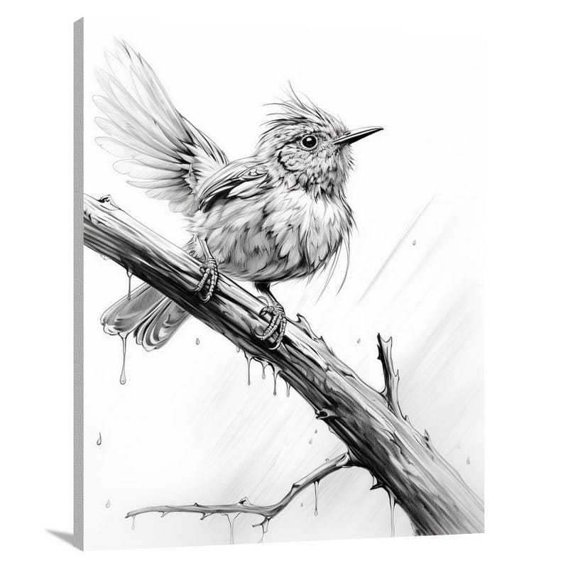 Wren's Resilience - Black And White - Canvas Print