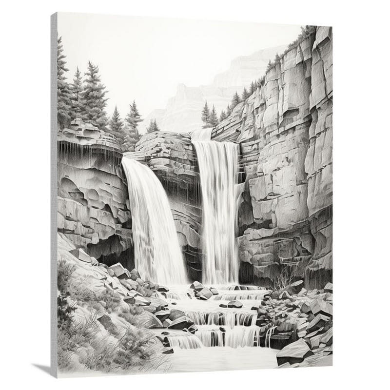 Wyoming's Cascading Beauty - Black And White - Canvas Print