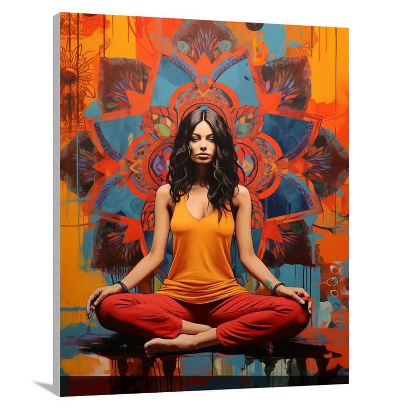 Yoga in the Vibrant Marketplace - Canvas Print