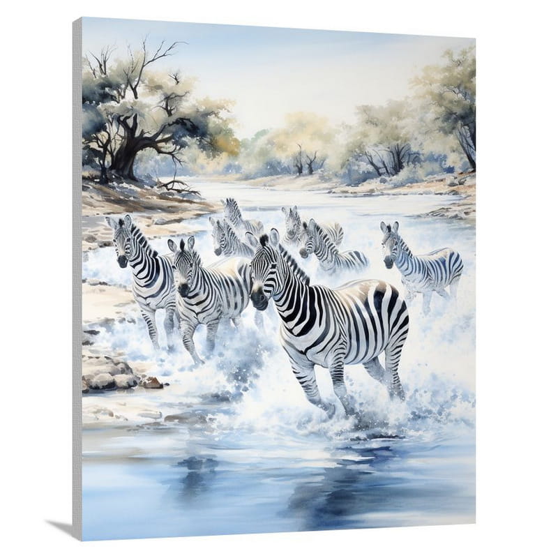 Zebra's Serene Crossing - Watercolor - Canvas Print