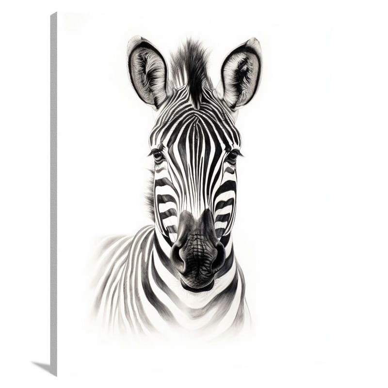 Zebra's Striped Serenity - Black And White - Canvas Print