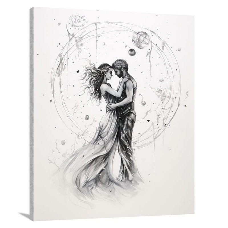 Zodiac's Celestial Dance - Black And White - Canvas Print