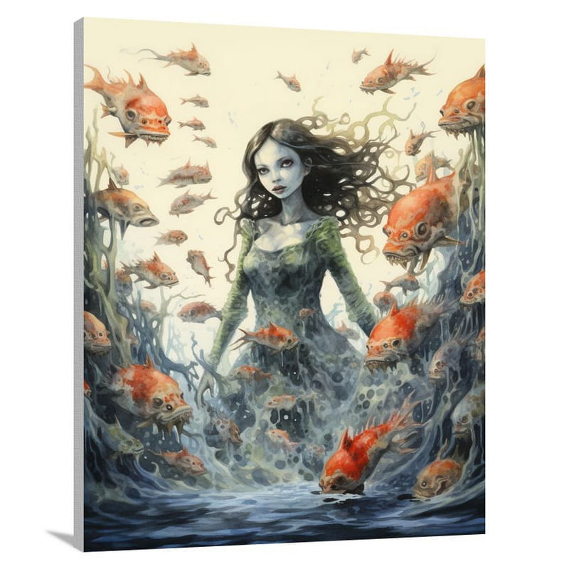 Zombie Mermaid Princess - Watercolor - Canvas Print