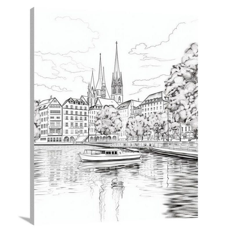 Zurich Reflections - Black And White - Canvas Print