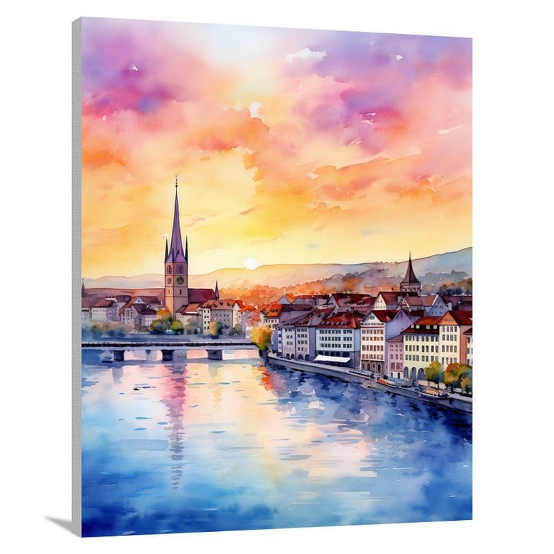Zurich Sunset - Watercolor - Canvas Print